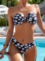 SHEIN Swim Vcay Women's Floral Printed Bandeau Bikini Set