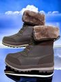 Women's Thickened And Plush Ankle Snow Boots For Autumn & Winter, Middle-aged And Elderly, Pu Leather, Outdoor, Warm-keeping With Solid Color