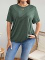 SHEIN LUNE Plus Size Round Neck T-Shirt With Button Details