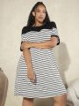 SHEIN CURVE+ Plus Size Striped T-shirt Dress