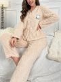 Cartoon Embroidery Flannel PJ Set