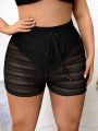 SHEIN Swim BohoFeel Plus Size 1pc Tie Waist Sheer Cover Up Shorts