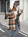 Plaid Print Drop Shoulder Drawstring Hooded Coat