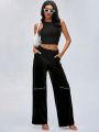 Icel New York Zip Detail Wide Leg Pants