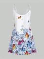 Plus Size Butterfly & Floral Printed Tank Top