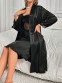 Women's Belted Robe And Lace Camisole Nightgown Set