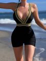 SHEIN Swim SPRTY One-piece Swimsuit With Random Woven Straps