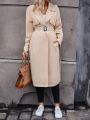 SHEIN Frenchy Lapel Neck Slant Pocket Belted Trench Coat