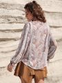 SHEIN BohoFeels Women'S Vacation Ruffle Hem Paisley Printed Blouse