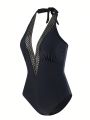 SHEIN Swim Chicsea Women's Halter Neck One-piece Swimsuit