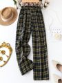 SHEIN LUNE Plus Size Plaid Pattern Pants