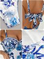 SHEIN DD+ Printed Pattern One-shoulder Swimsuit