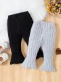 SHEIN 2pcs/Set Baby Girls' Casual Comfortable Everyday Flared Pants, Suitable For Outings