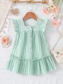 Baby Girls' Floral Embroidery Flutter Sleeve Dress