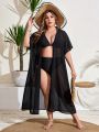 SHEIN Swim Basics Plus Size Women'S Long Short Sleeve Kimono Dress