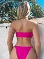 SHEIN Swim BAE Color Block Halter Straps Two-Piece Bikini Set For Women