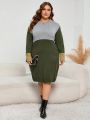 SHEIN LUNE Plus Colorblock Drop Shoulder Sweater Dress