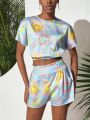 Shwetha Anand Designs Abstract Floral Batwing Crop Top And Paper Bag Shorts