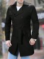 Men's Notched Collar Double Breasted Belted Trench Coat Jacket