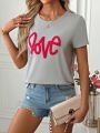 Casual Short Sleeve T-shirt With Printed Text