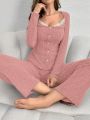 Women'S Lace Patchwork Long Sleeve Pajamas Set