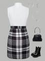 Girls' Love Heart Plaid Graphic Dress For Spring/Summer