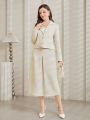 SHEIN Modely Imitation Pearl Button Jacket + Skirt Women's Two-piece Set