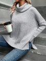 SHEIN LUNE Turtleneck Batwing Sleeve Split Hem Turtleneck Batwing Sleeve Sweater