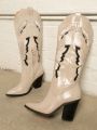 Embroidered Butterfly Block Heel Western Boots