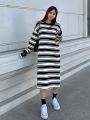 DAZY Women's Striped Drop Shoulder Sweater Dress