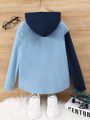 Tween Boy Colorblock Patched Pocket Hooded Corduroy Coat Without Tee