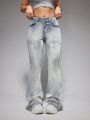 High Waist Flare Leg Jeans With Stonewashed Effect