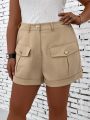 Plus Size Solid Color Workwear Shorts