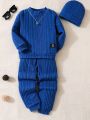 SHEIN Kids EVRYDAY Boys (small) Casual Round Neck Two-piece Set With Text