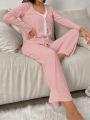 Women'S Lace Splicing Long Sleeve Sleepwear Set