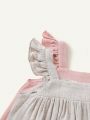 Cozy Cub Baby Girl Solid Color Square Collar Ruffled Hem Dress 2pcs/Set