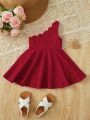 SHEIN Baby Girl's Elegant Off-Shoulder Arc Edge Dress, Perfect For Birthday Party