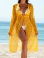 SHEIN Swim Vcay Waist-drawstring Kimono Cover Up