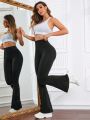 Wide Waistband Waist Flare Leg Pants