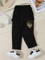 SHEIN Kids Academe Young Boy Joint Academy Knitted Letter Pattern Tapered Pants