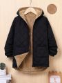 SHEIN Kids EVRYDAY Tween Boy Dual Pocket Zipper Hooded Thermal Lined Reversible Winter Coat