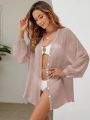 SHEIN Swim Basics 1pc Rolled Sleeve Button Up Kimono Carnival