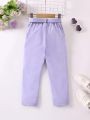 SHEIN Kids FANZEY Young Girl Solid Straight Leg Belted Pants