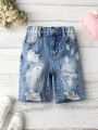 Boys' Denim Shorts, Casual Fashionable Distressed Design Bleached Denim Shorts