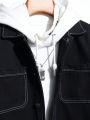 Men's Patchwork Pocket Contrast Stitching Denim Shirt