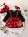 Baby Gingham Print Ruffle Trim 2 In 1 Dress With Headband