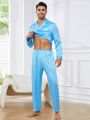 Men Solid Lapel Neck PJ Set