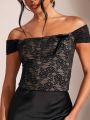 SHEIN BAE Lace Off Shoulder Top & Lace Panel Skirt Set