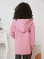 SHEIN Kids Cooltwn Young Girl Dual Pocket Drop Shoulder Teddy Lined Coat