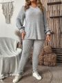 Women's Plus Size Solid Color Ribbed V-Neck Tank Top And Pants Set